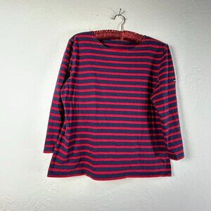 Saint James Women's Striped Pattern 3/4 Sleeve Crew Neck Blouse Red/Blue